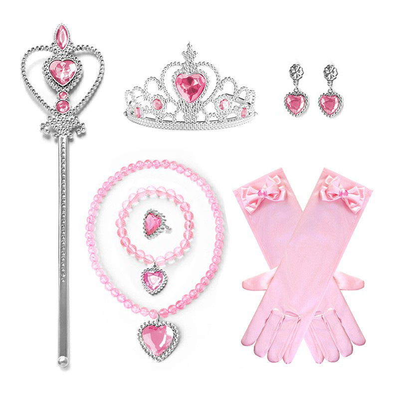 Frozen princesa amor collar traje niñas princesa joyería niños melocotón corazón con corona de diamantes palo mágico