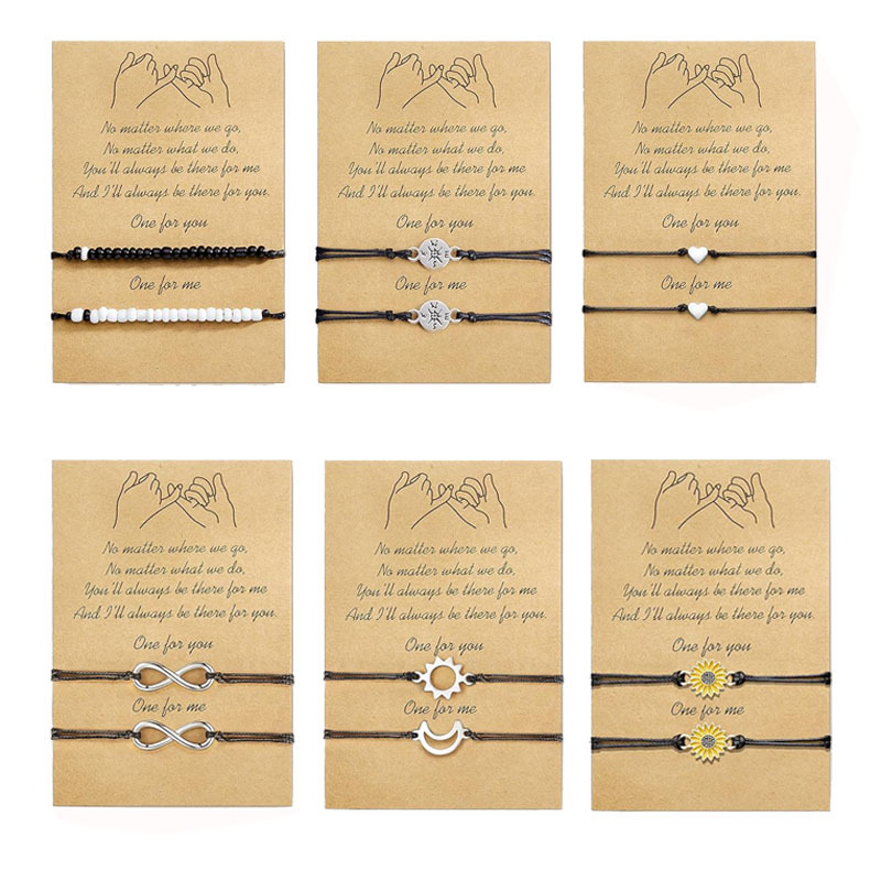 Cross-border hot selling couple card bracelet European and American alloy love Moon Sun compass wax thread woven bracelet Cross-border hot selling couple card bracelet European and American alloy love Moon Sun compass wax thread woven bracelet