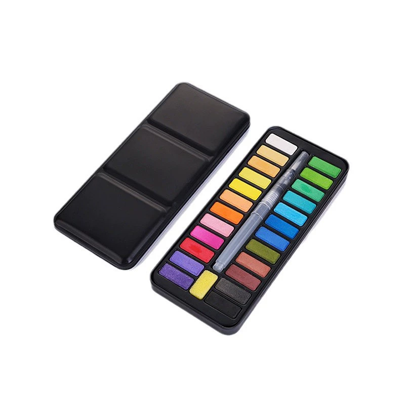Ecological capacious art tin box, handheld set, pigment watercolour, 24 colors, for beginners, wholesale