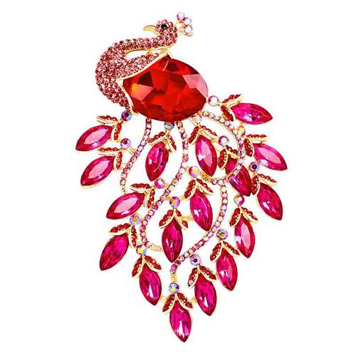 New European and American fashion exaggerated personality peacock brooch alloy diamond animal corsage simple suit accessories