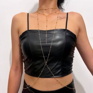 European and American sexy personalized chain tassel body chain beach bikini round bead chest chain Women's sexy body chain