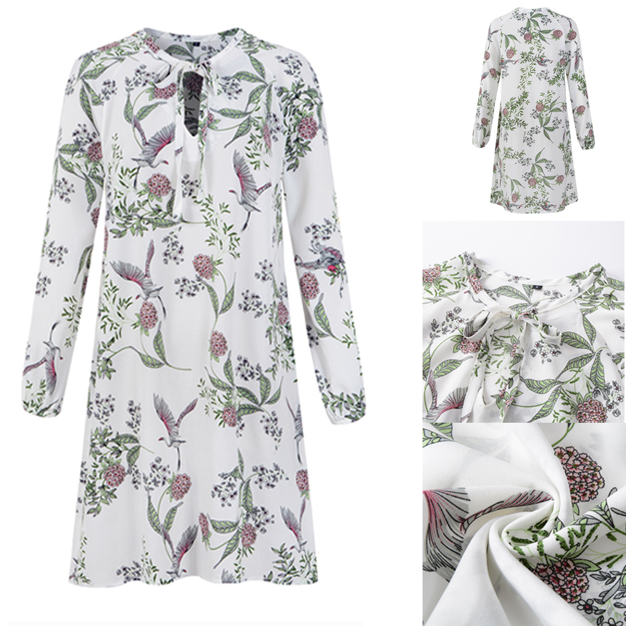 Cross-border 2022 Spring and Autumn new commuter bow solid color band tight waist long sleeve dress special offer short skirt