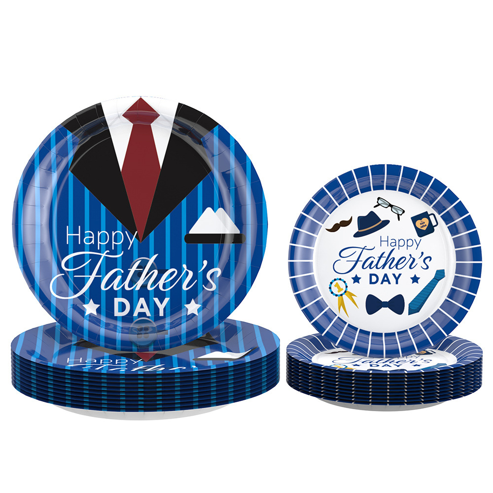 Amazon nuevo Día del Padre tema Fiesta decoración vacaciones plato de papel desechable tire bandera papel taza decoración traje