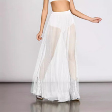 欧美跨境女装夜店性感透视百褶裙蕾丝亮晶晶网纱包臀裙高腰半身裙