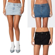 短款跨境女式牛仔短裙亚马逊法式休闲宽松辣妹性感牛仔包臀裙子