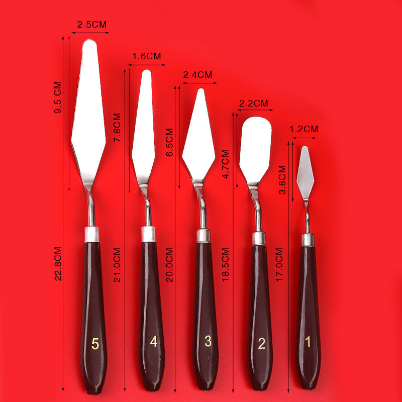Factory Direct Sale New Stainless Steel Oil Painting Knife Color Adjustment Scraper Set of 5 for Gouache Paints Cross-Border Supply