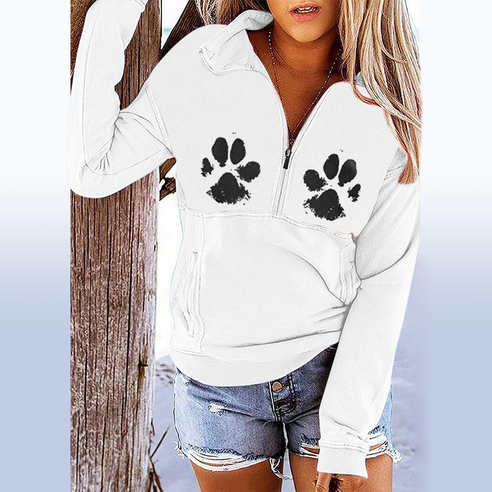 Women's Hoodie Long Sleeve T-shirts Printing Zipper Casual Printing display picture 4