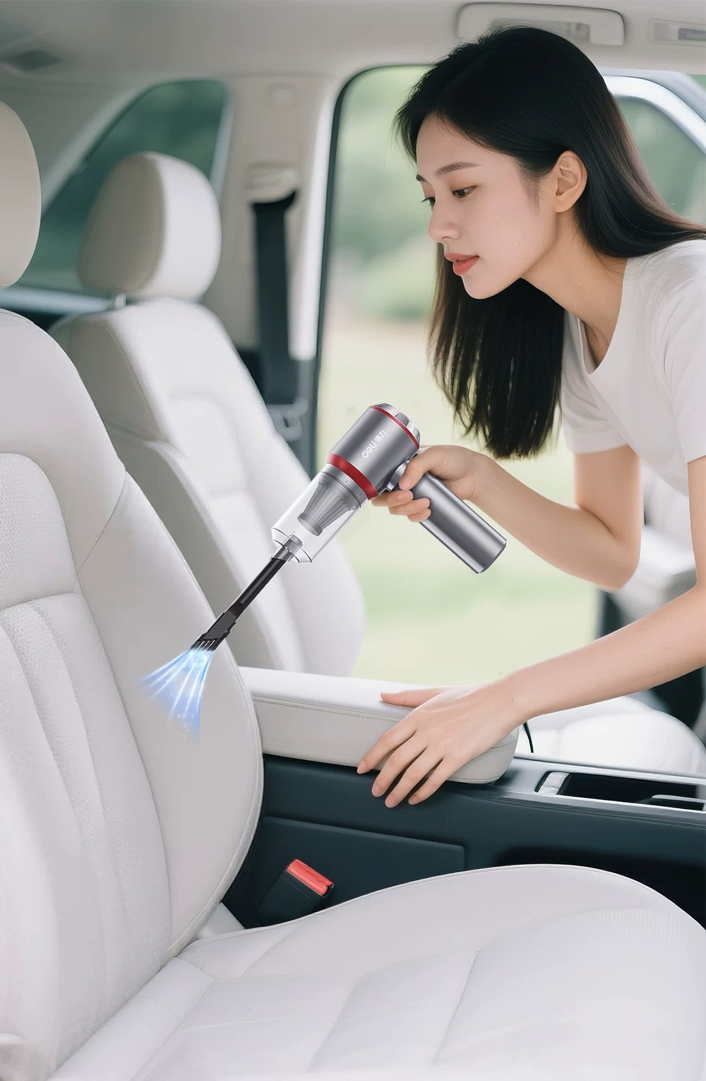 Deli Car Vacuum Cleaner Handheld Small Powerful Suction Car and Home Use Wireless Charging Dual-Purpose Blowing and Vacuuming Machine