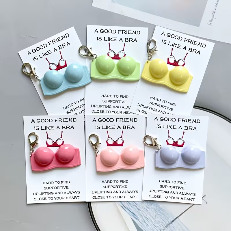Novel and interesting bra keychain pendant in macaron colors, sexy and cool lingerie resin gift
