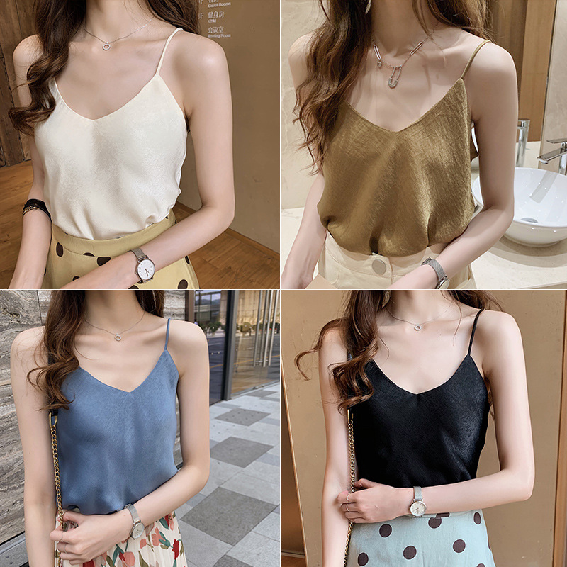 2025夏装新款时尚复古纯色吊带背心女宽松外穿性感上衣无袖打底衫