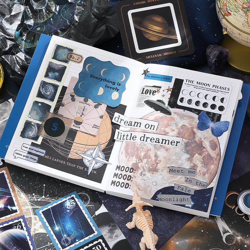 Serie de cosmos XinMou cálida nicho ciencia ficción estrella literatura y arte Inglés material collage pegatinas de cuentas de mano conjunto caja de regalo image 4