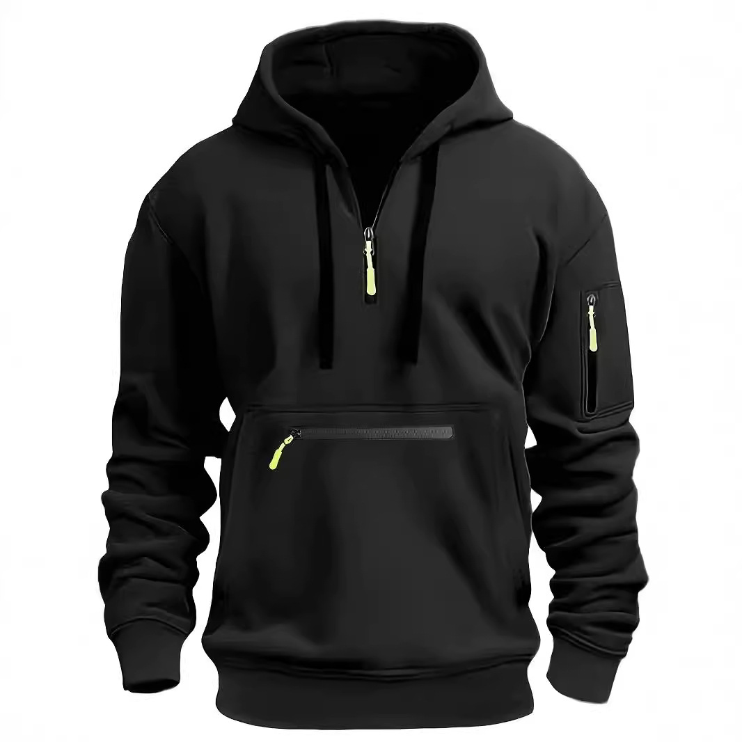 1 Cross-Border European Size Autumn Winter Men's Sweatshirt Zipper Multi-Pocket Pullover Sports Hoodie Loose Fit_voghion.com