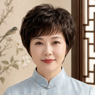 假发全头套女中老年人妈妈款自然真发短卷发真人发丝假发套真头发