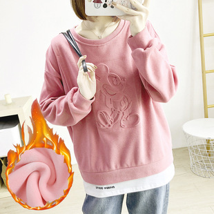 Postpartum nursing clothing autumn outing Hot Mom long-sleeved nursing top plus size autumn and winter fleece-lined nursing period sweater