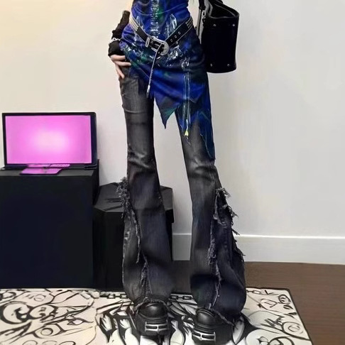 American-style Retro Cat Whisker Micro-flared Jeans Women's Autumn New Hot Girl Low-waisted Slim-fit Slim-fit Floor-mopping Pants