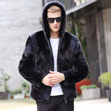 新款冬季新款修身仿皮草仿羊剪绒皮毛一体皮草大衣外套男短款连帽