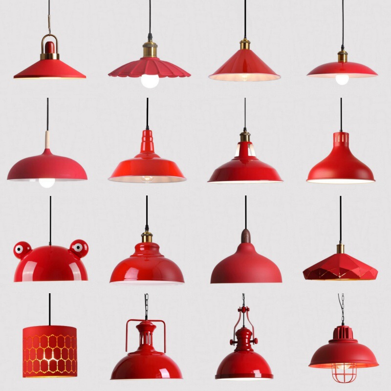 China Red Restaurant Industrial Style Chandelier Simple Creative Hot Pot Restaurant Hotel Milk Tea Shop Commercial Iron Lampshade