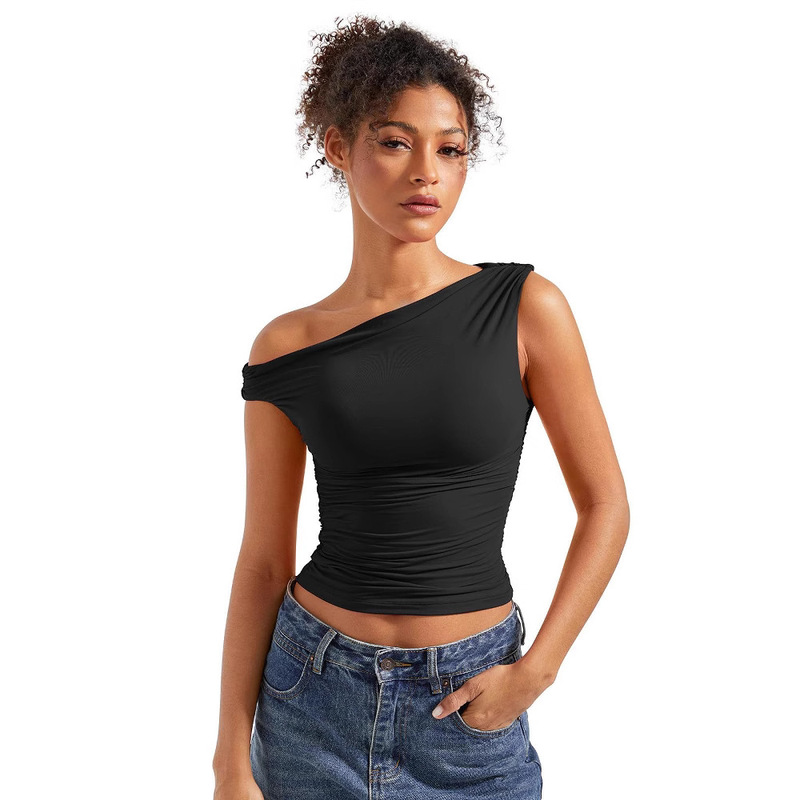 2026 Summer New European and American Amazon Cross-Border Women's Off-Shoulder Top Sleeveless Y2K Short Vest