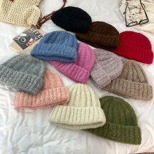 "冬天具象化“含羊毛保暖帽子宽松纯色针织帽小众设计毛绒堆堆帽