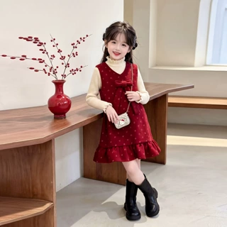 2026女童秋冬新款洋气连衣裙小香风背心裙两件套小女孩超好看套装