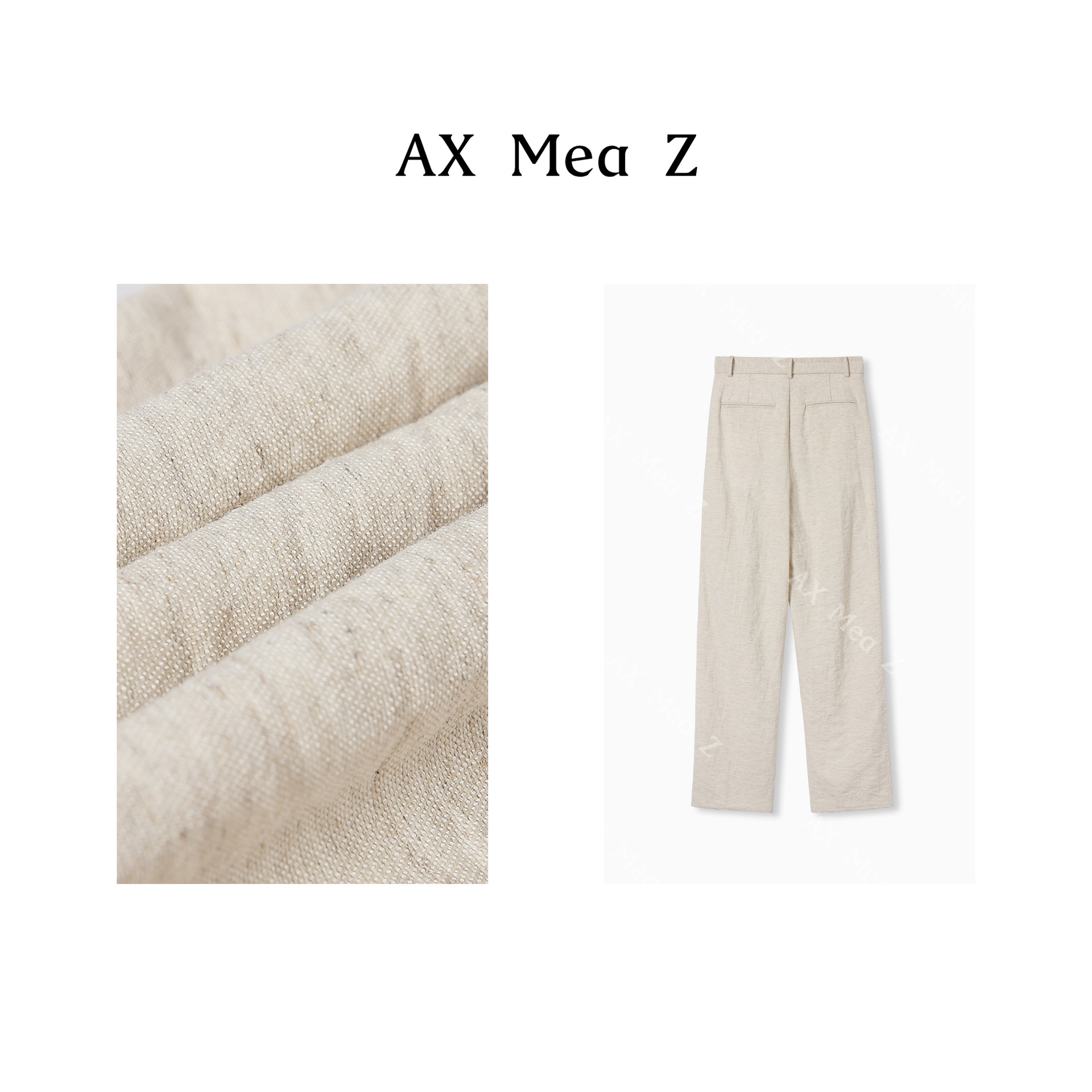 AXMEAZ-액체 암모니아 암호화 된 린넨 혼합 고기 커버 더블 플리트 스트레이트 캐주얼 바지 AX2070S (특수 가격은 환불되지 않음