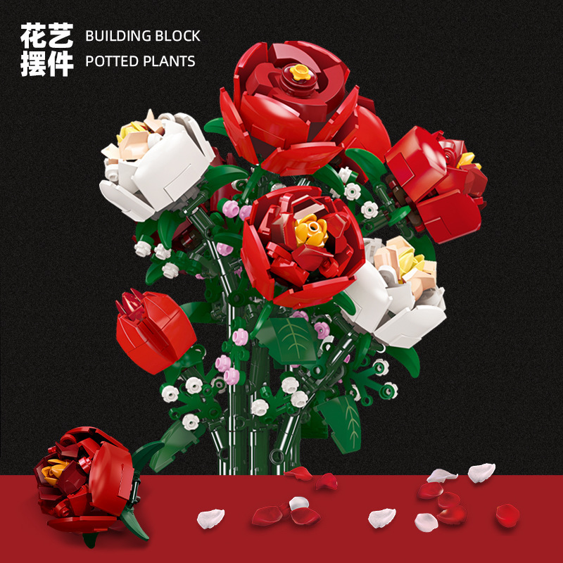 Plantas transfronterizas, bloques de construcción en macetas, ramo inmortal, compatible con Lego Girl Gift, bloques de construcción ensamblados, adornos de juguete al por mayor image 2