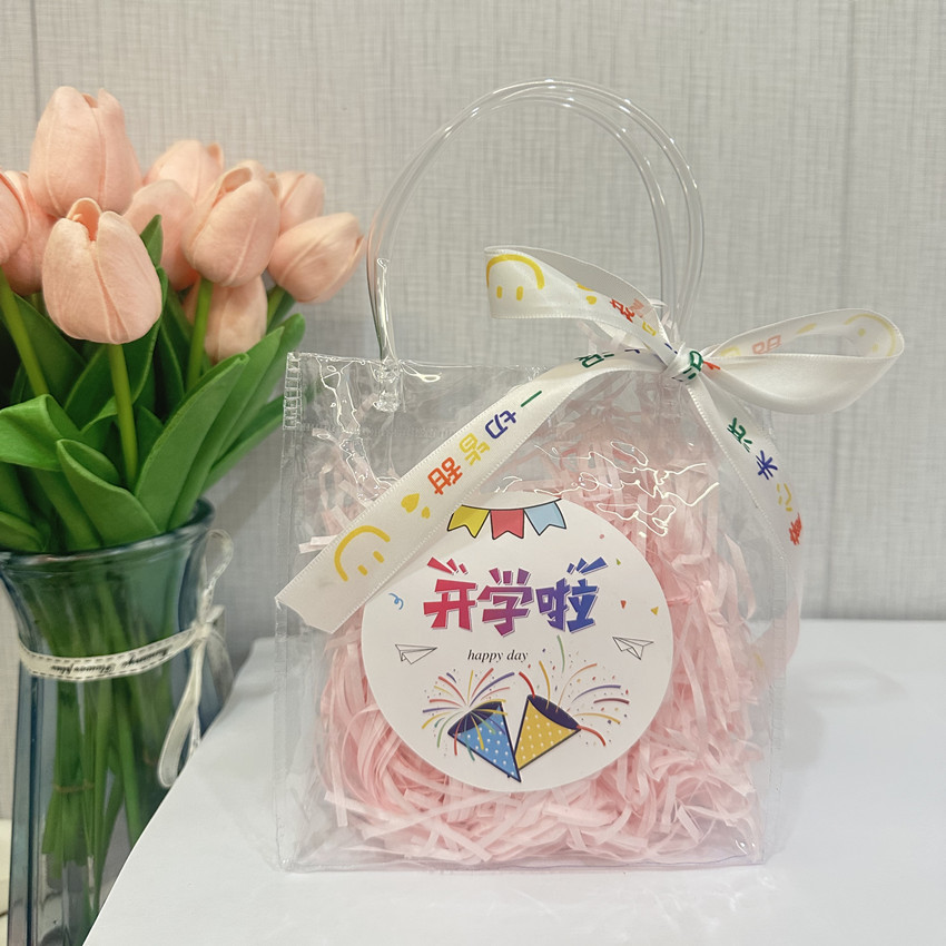 Venta al por mayor regalo de cumpleaños de Kindergarten graduación niños regalo de mano niños merienda bolsa de regalo bolso de PVC transparente