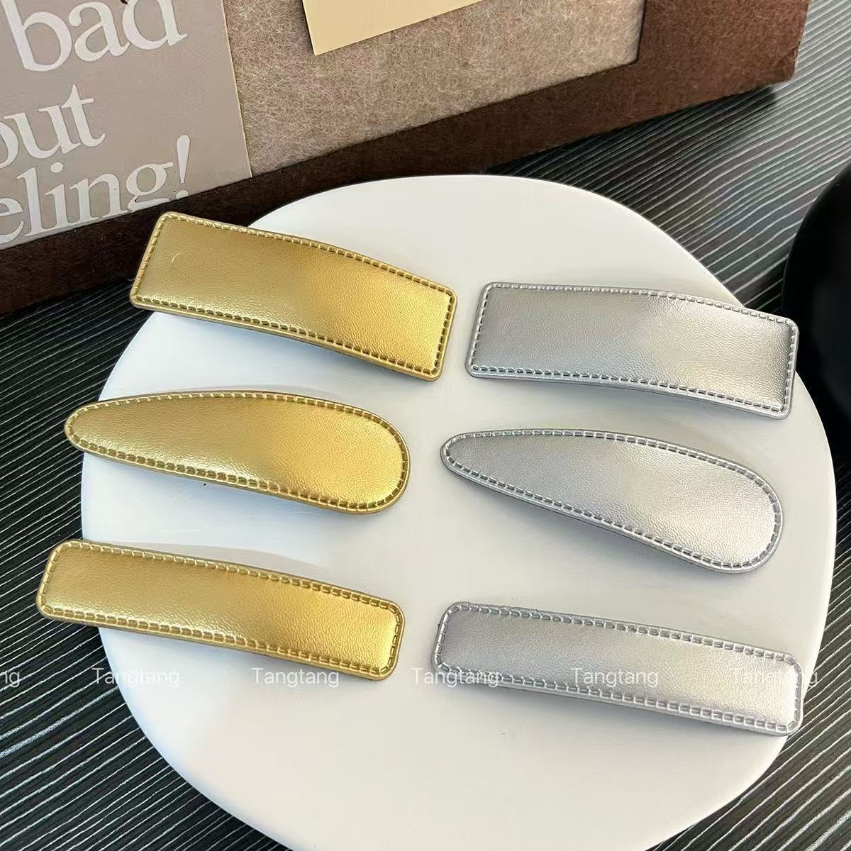 侧边银色前额刘海皮质bb网红气质新款发饰发夹简约夹子发卡头饰