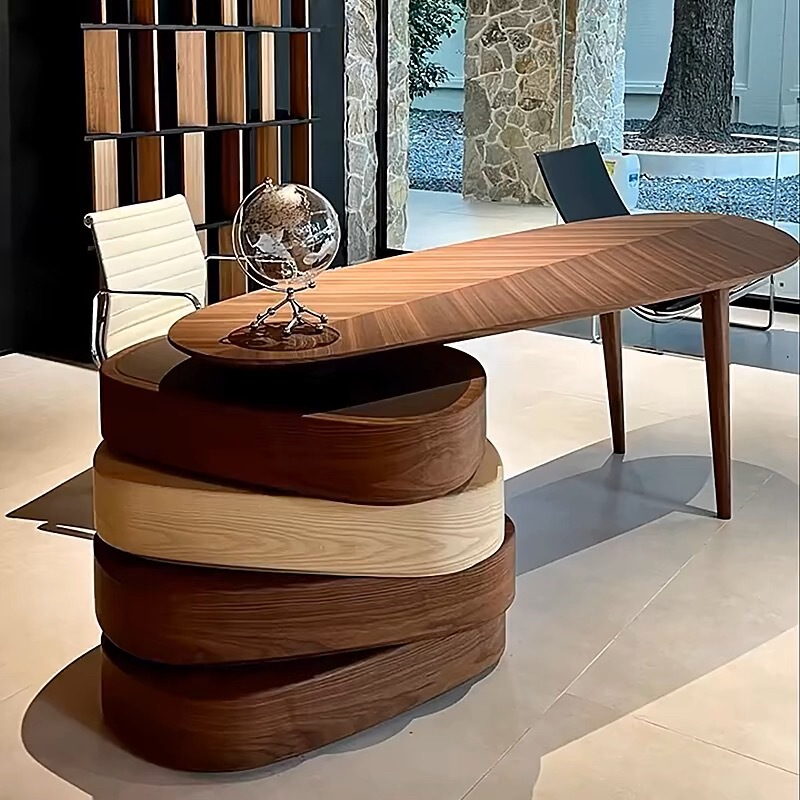 Modern Minimalist Office Desk Italian Desk Solid Wood Large Board Boss Desk Walnut Study Retro Rotating Desk