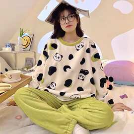 秋冬款法兰绒睡衣女卡通2024年新款冬季加厚珊瑚绒学生家居服套装