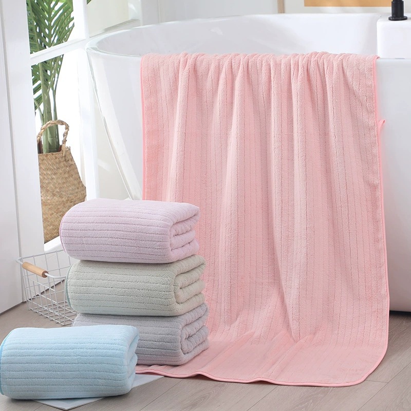 Toalla de baño absorbente extra grande casa de baños para adultos Toalla grande a rayas suave y cómoda Toalla de playa multicolor de terciopelo coral