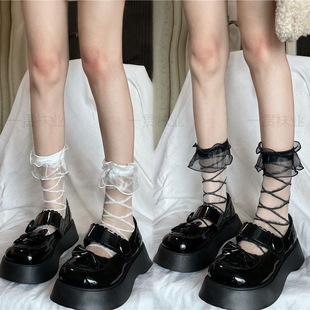 Lace glass stockings lace stockings children's thin summer tube cross striped short socks cute JK black socks tide
