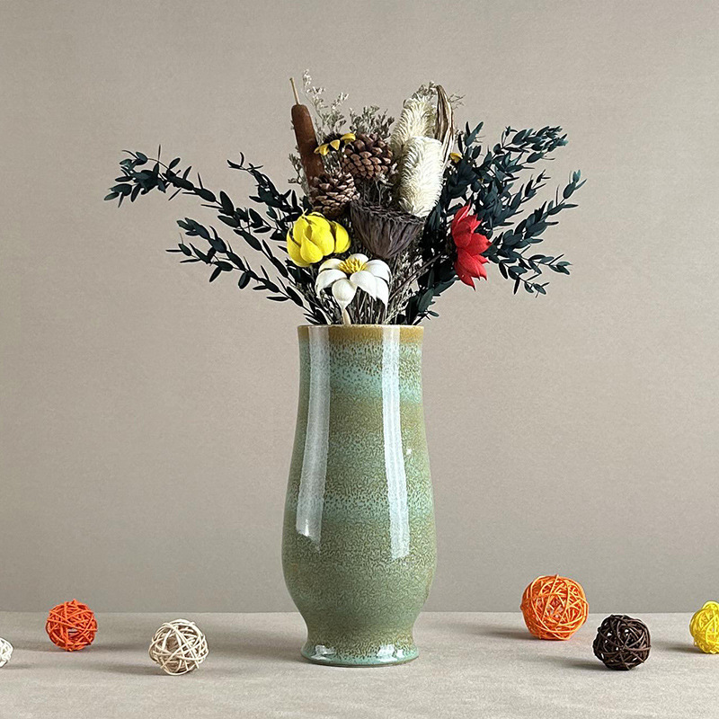 Modern Minimalist Living Room Hydroponic Pottery Dried Flower Ceramic Flower Arrangement Vase Scandinavian Ins Ornaments Retro Stoneware Pot