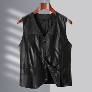 Middle-aged men's spring and autumn and winter new pure sheepskin vest warm middle-aged father's vest inside and outside wear waistcoat