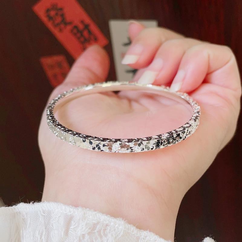 クラッシュアイスシルバーブレスレット、純銀999ソリッドスターリングシルバーブレスレット、女性用三面クラッシュシルバー、親友やガールフレンドへの誕生日プレゼントとして|undefined