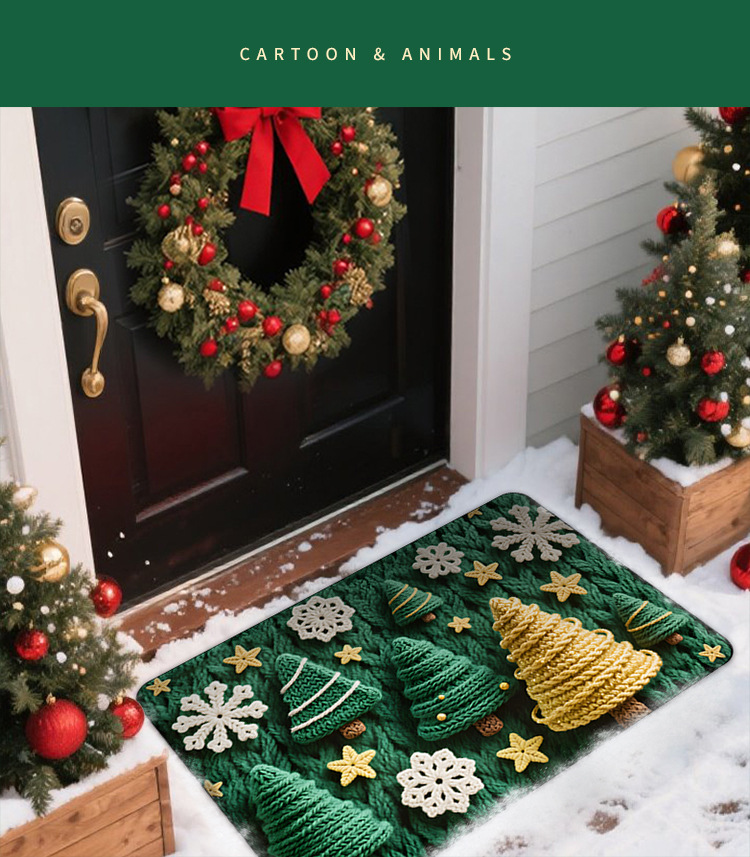Cartoon Christmas Woolen Temu Door Mats for Home Entrance, Stain-Resistant and Easy-Care Floor Mats, Ready for Sale