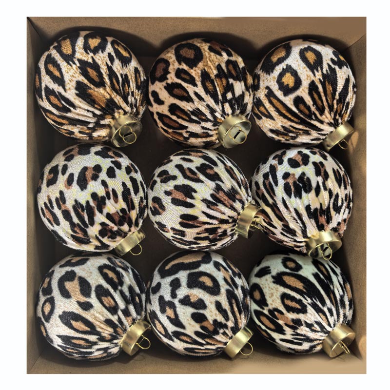 Explosión de 8CM tela de tela de plástico de Navidad hecha a mano bola de tela de tela de leopardo árbol de Navidad bola de decoración de Navidad