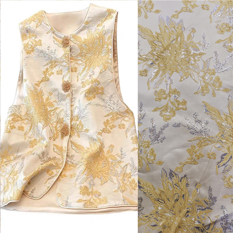 GMA60#订织金黄色浮雕花  女装童装连衣裙礼服影视服饰手作包装布