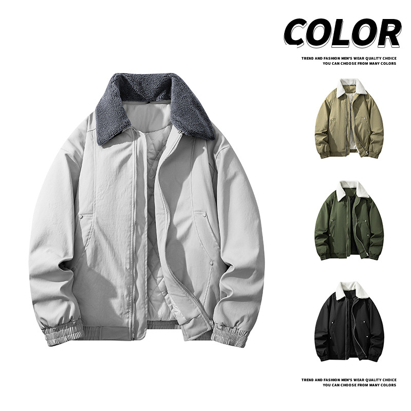 2026 New Autumn/Winter Lamb Wool Collar Cotton Jacket for Men, Motorcycle Style Casual Stylish Top, Cool and Trendy Brand