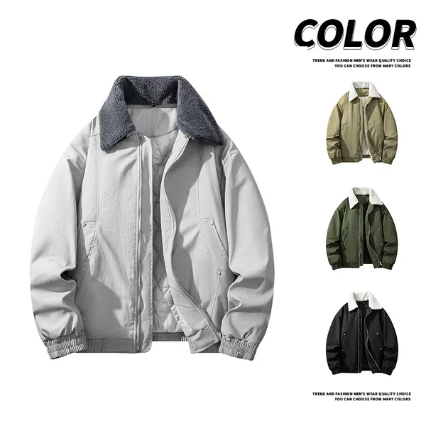 2026 New Autumn/Winter Lamb Wool Collar Cotton Jacket for Men, Motorcycle Style Casual Stylish Top, Cool and Trendy Brand