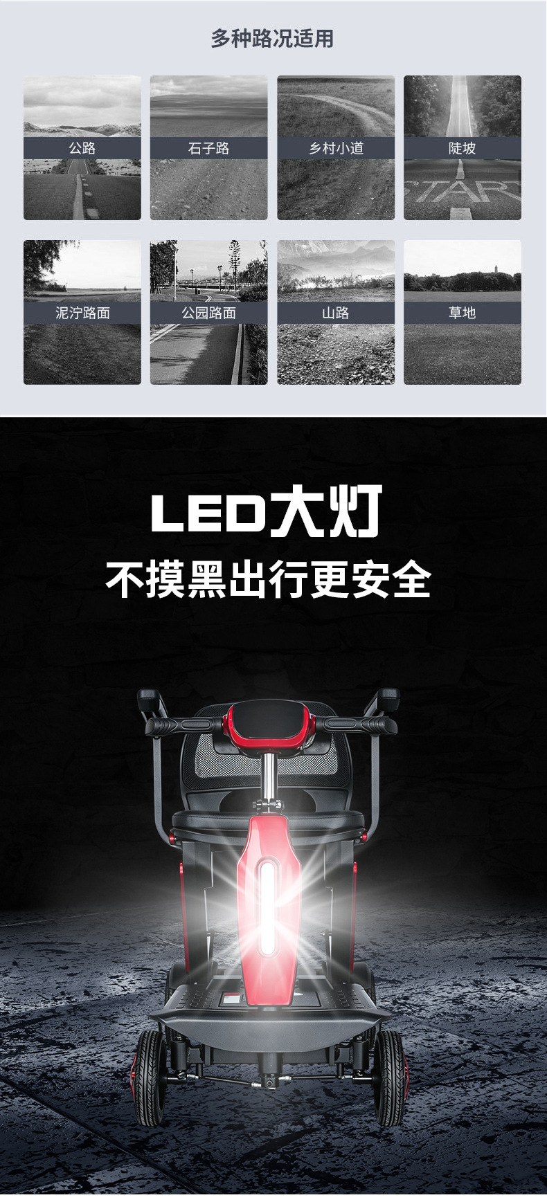 Small four-wheel electric mobility scooter with lithium battery for adults, elderly, and disabled people. Wholesale from manufacturer