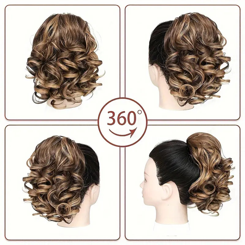 外国貿易女性用ウィッグクリップ、ショートローマンカーリーポニーテール、マルチカラー、ヘアスタイル変更、気質変更、大型クリップ、卸売|undefined