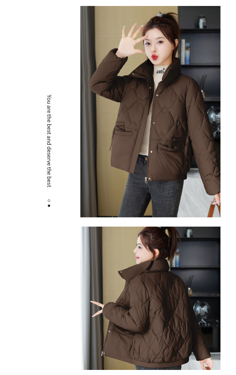 Plumón corto de algodón para mujer en invierno 2024, cuello alto, ligero, versátil, informal, de moda, cálido y corto._voghion.com