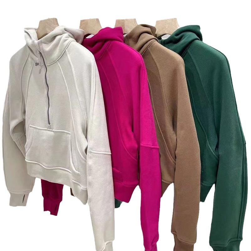 Lulu秋冬新型フィットネス運動ヨガ服のハーフファスナーと帽子のカジュアルで怠惰なショートコート|undefined