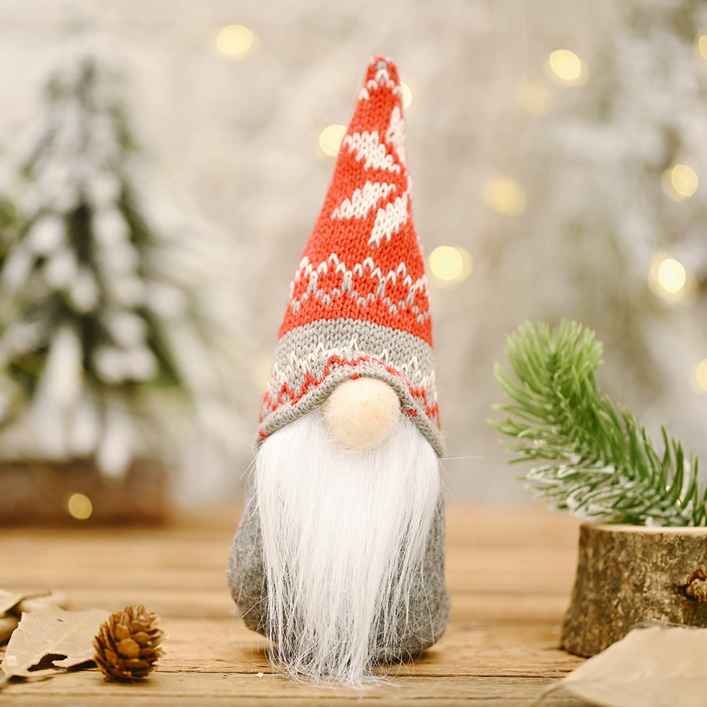  knitted hat christmas doll decoration with snowflakes, random hat pattern, 11.3×4.4×4 cm