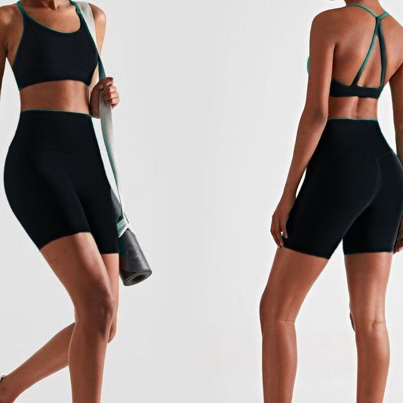 High-Waisted Tight-Fitting Seamless Yoga Fitness Suit Women's Sleeveless Shorts Running Vest Two-Piece Set
