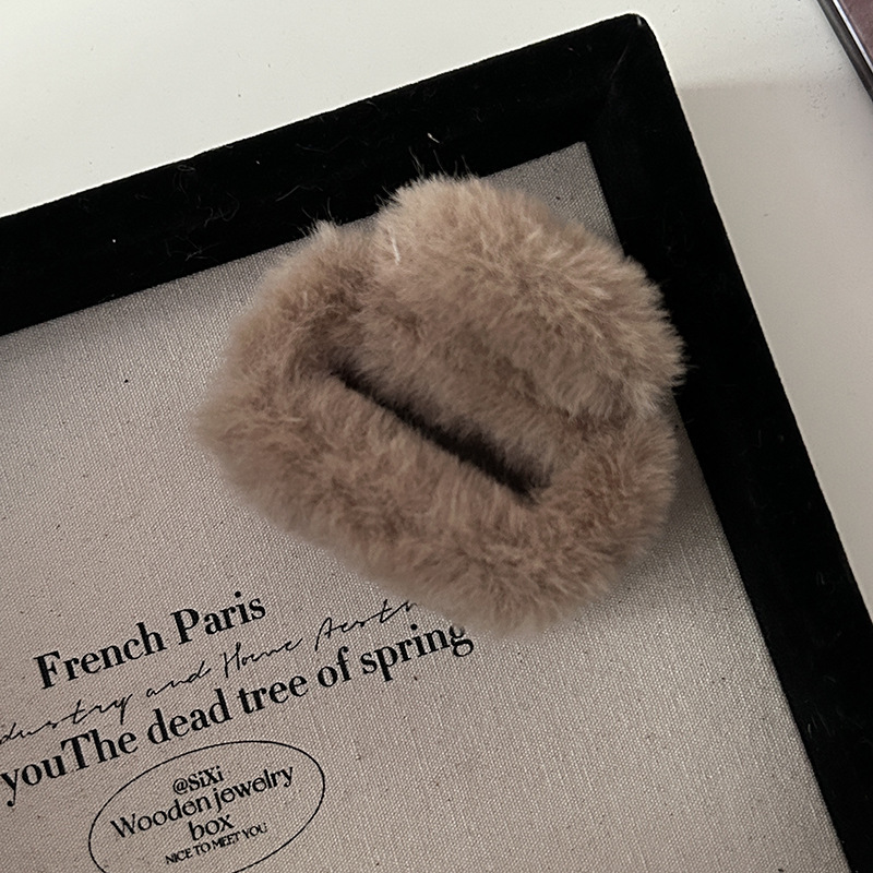 Korean style light brown plush square hair clip