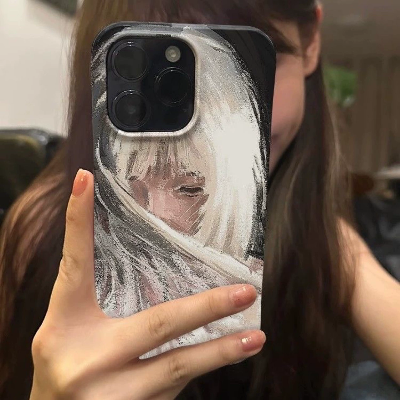 Чехол для телефона (Apple) совместим с iPhone 7–16, желейный чёрный «беловолосая девушка»