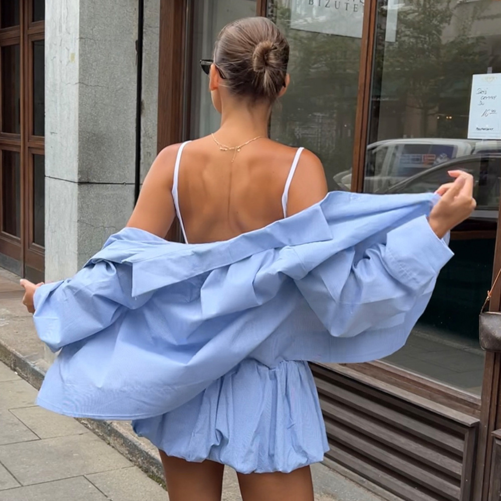 Damenbekleidung: Set aus kariertem Langarmshirt und Tulpenrock – Modisches und lässiges Outfit für Frühling und Sommer_voghion.com