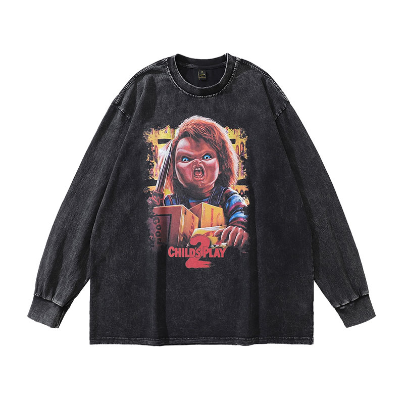 TKPA American Hip-Hop parody print 250g heavy wash long-sleeve base layer hiphop versatile long-sleeve T-shirt for men